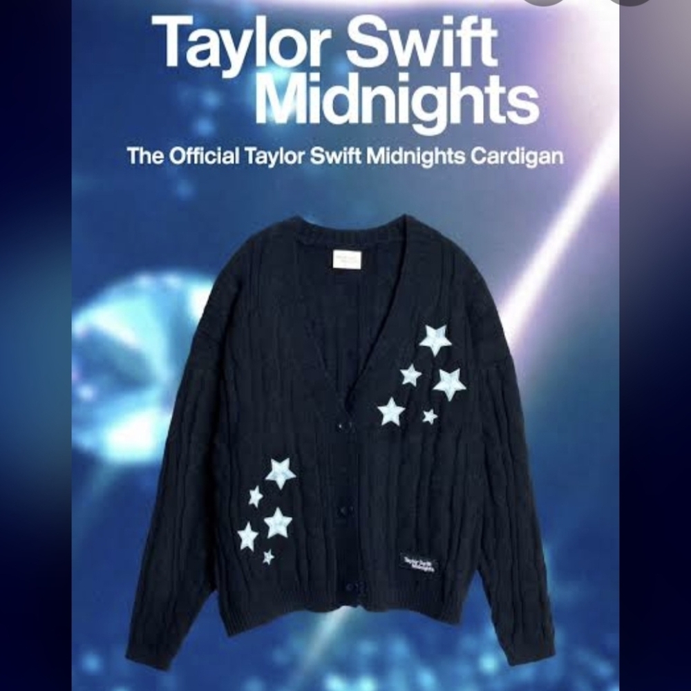 Taylor Swift Cardigan Midnights Stars Navy Blue M/L - Picture 2 of 9